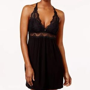 Lace-Bodice Black Knit Chemise Size Large Thalia Sadi Intimates (Macy's)
